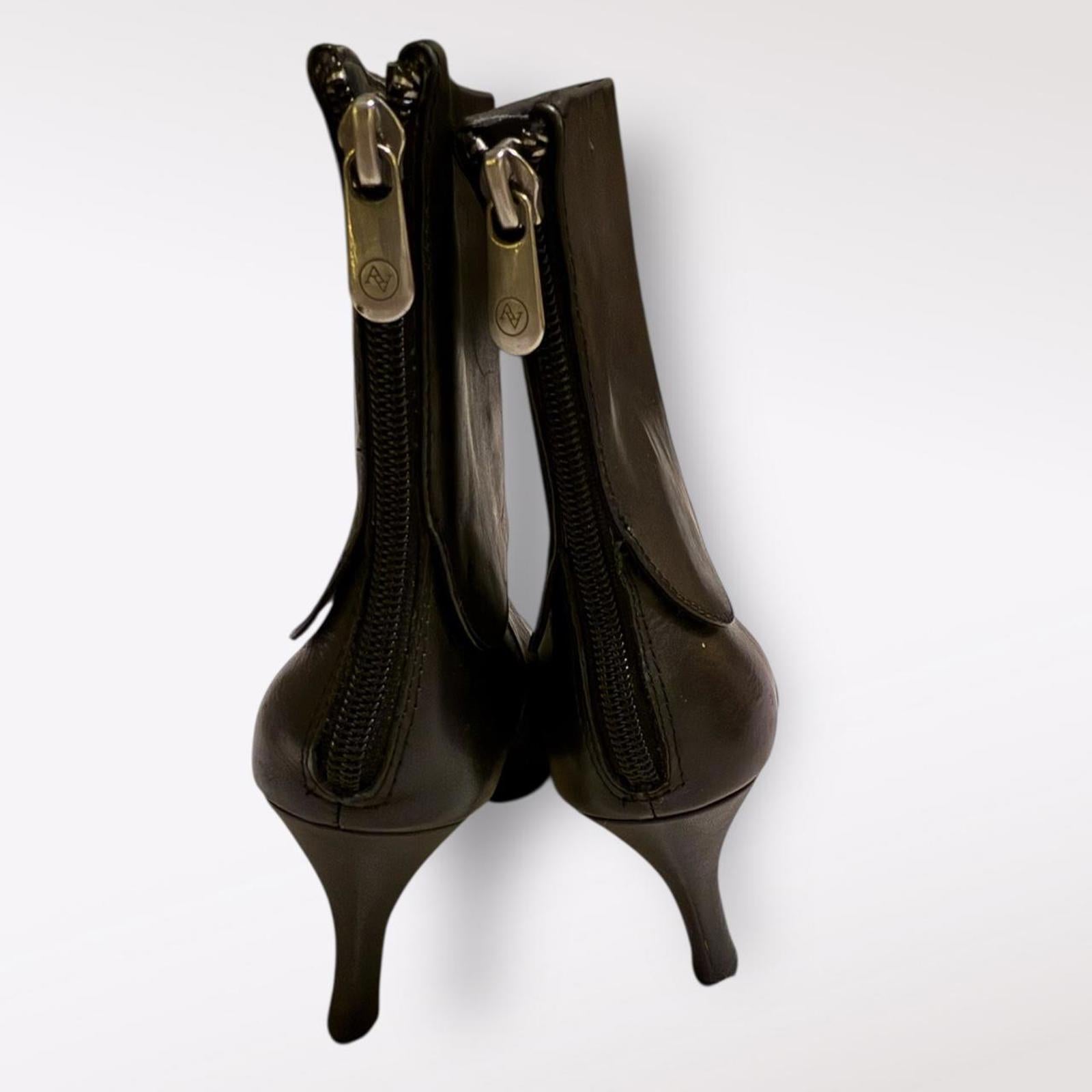 Adrienne Vittadini Black Leather Pointed Toe Ankle Boots with Fold-Over Cuff