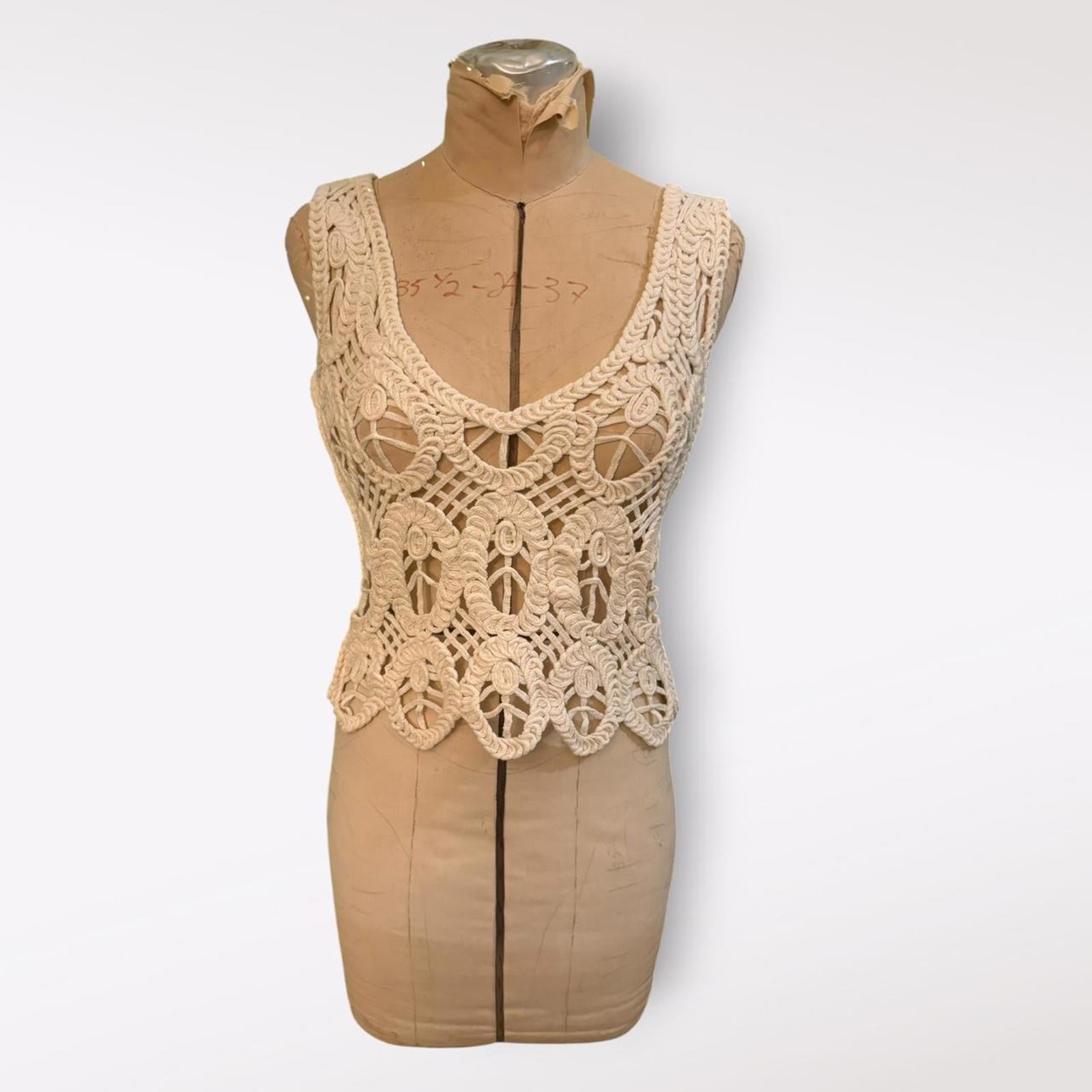 Cream Crochet Cotton Tank Top