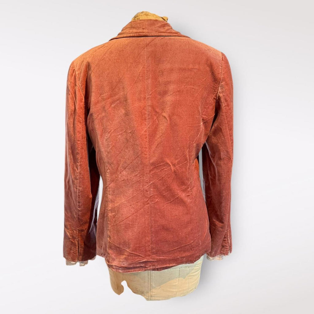 Focus Lifestyle Rust Velvet Blazer with Lace Trim Detail