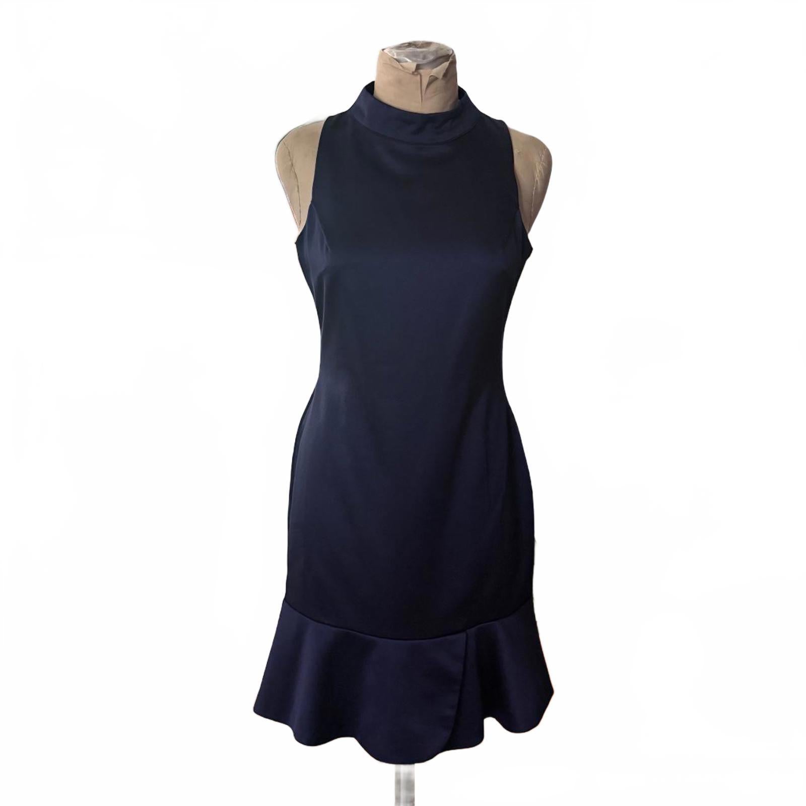 Aryn K Navy Blue High-neck Dress