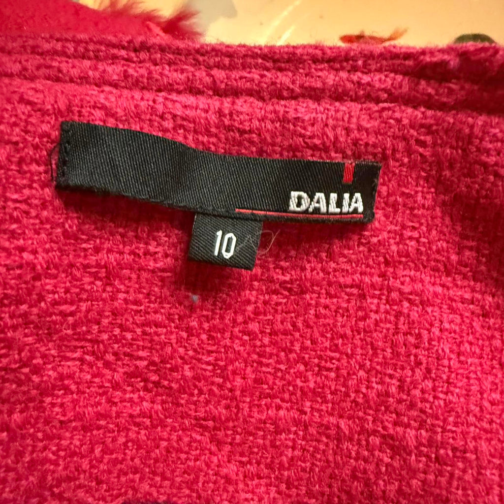 Dalia Red Zip-Up Jacket with Rabbit Fur Trim
