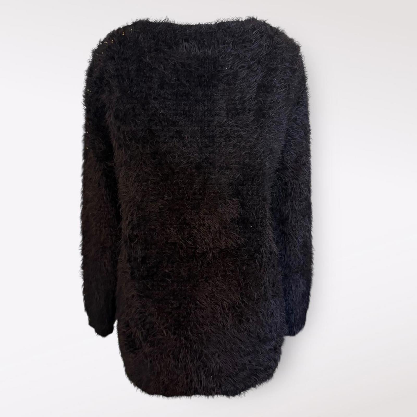 Yessica Black Fuzzy Button-Up Cardigan Sweater