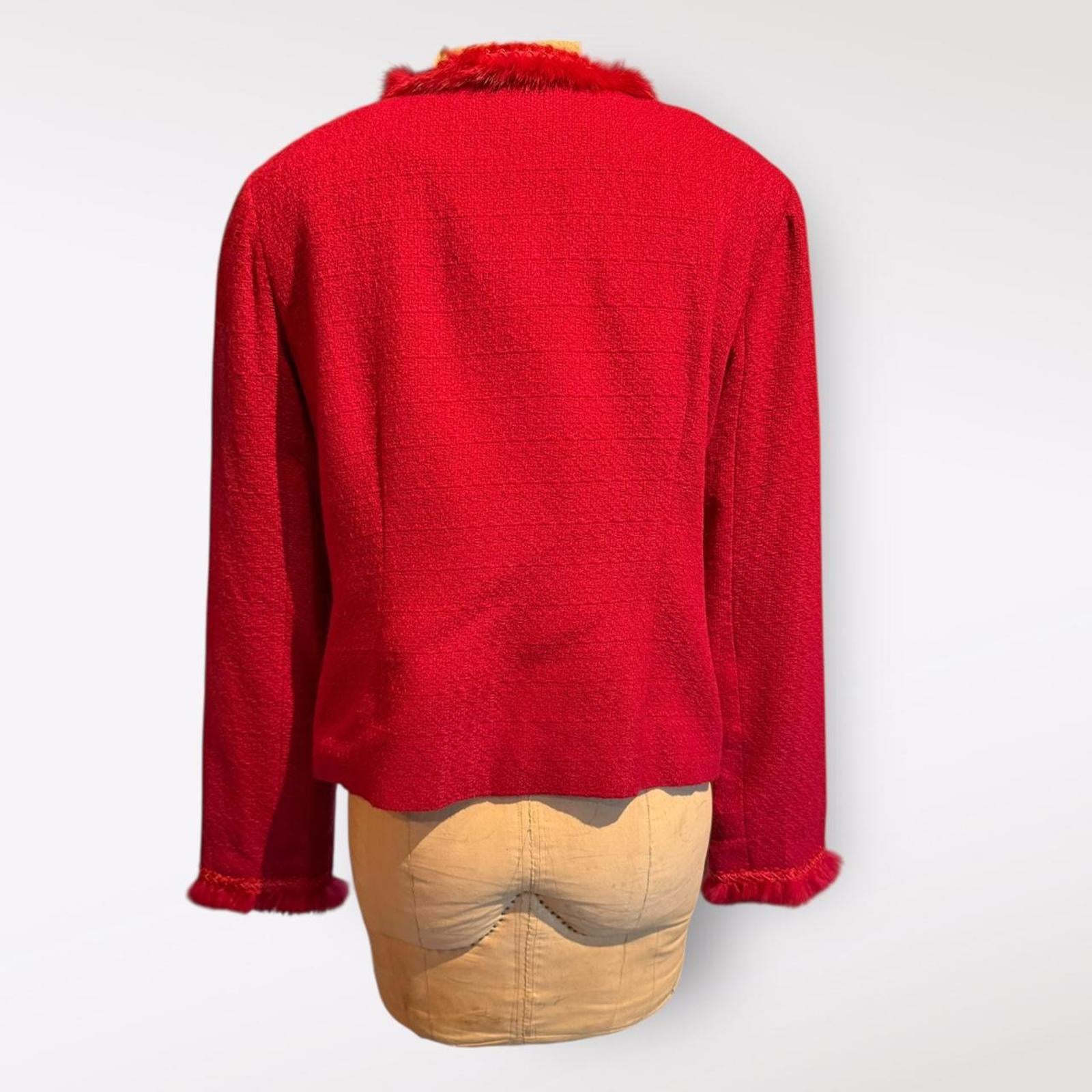 Dalia Red Zip-Up Jacket with Rabbit Fur Trim