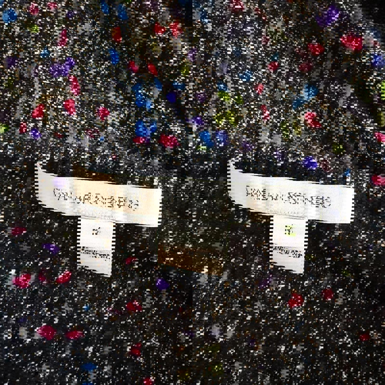 Diane von Furstenberg Textured Multicolor Beaded Cardigan Sweater