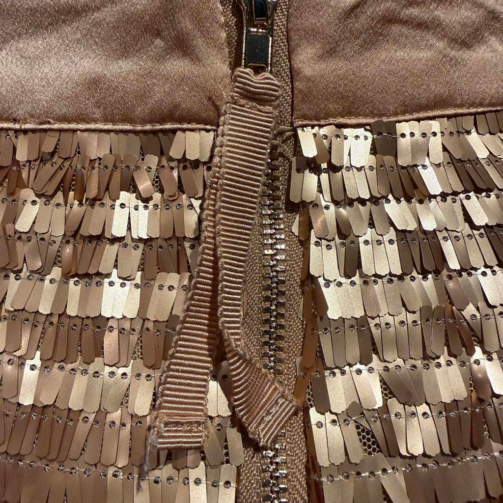 Elie Tahari Golden Pleated Midi Skirt with Sequin Detail