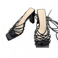 Nasty Gal Black Strappy Block Heel Sandals