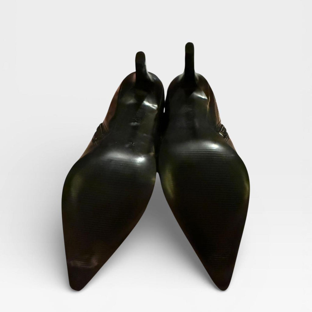 Ralph Lauren Black Leather Pointed Toe High Heel Booties