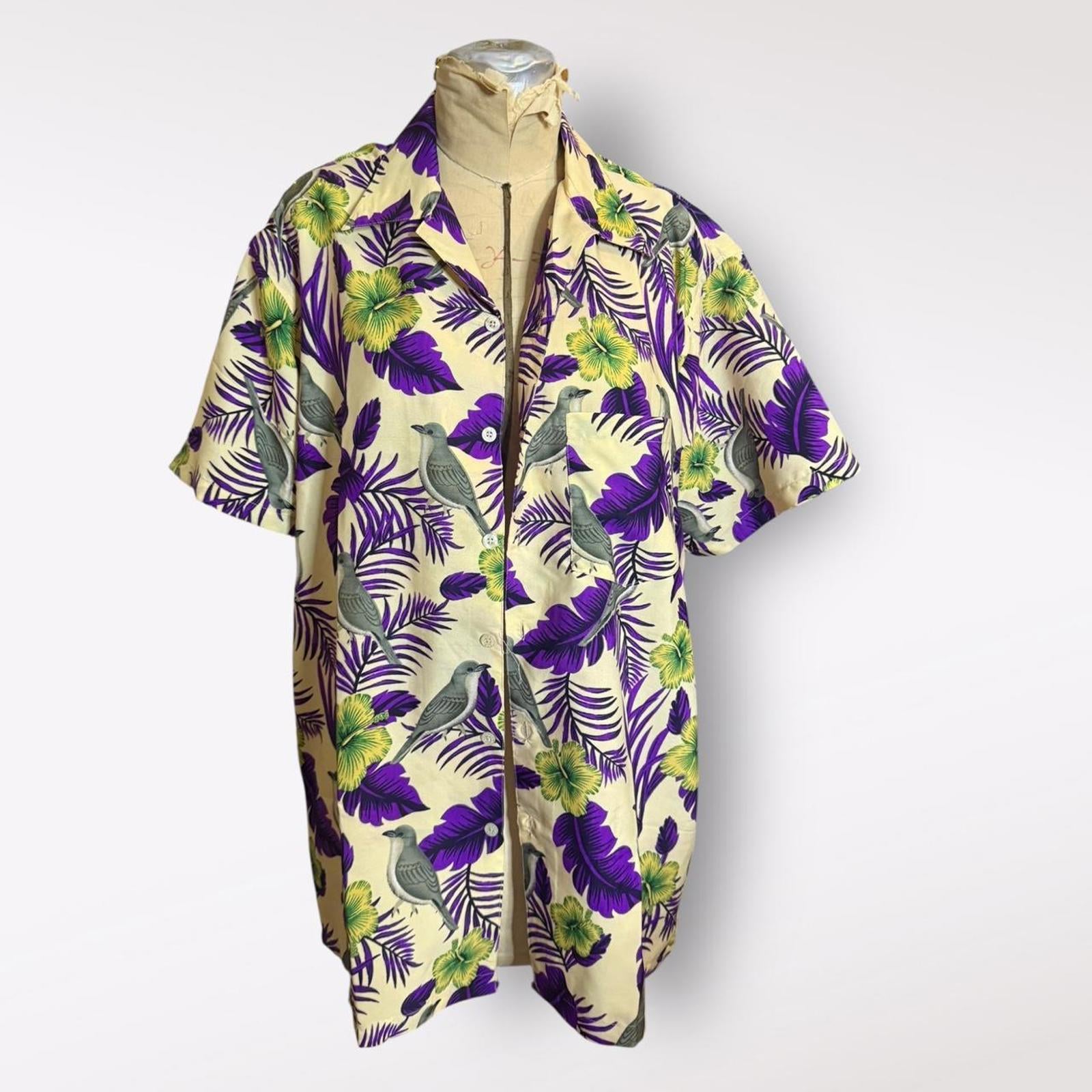 On Shore Men's Purple and Green Tropical Shirt