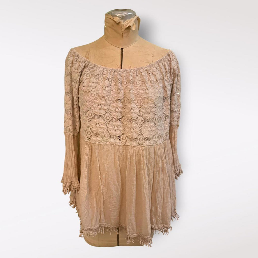 Made in Italy Cream Lace and Tassel Boho Top