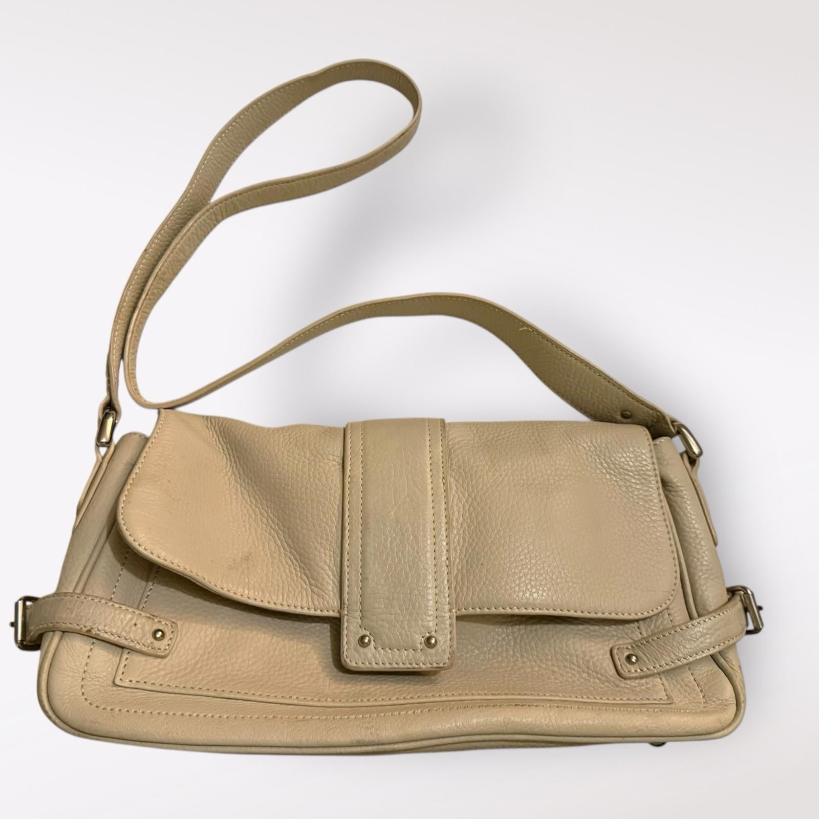 Tignanello Women's Handbag White Pebbled Leather Adjustable Strap Crossbody Bag