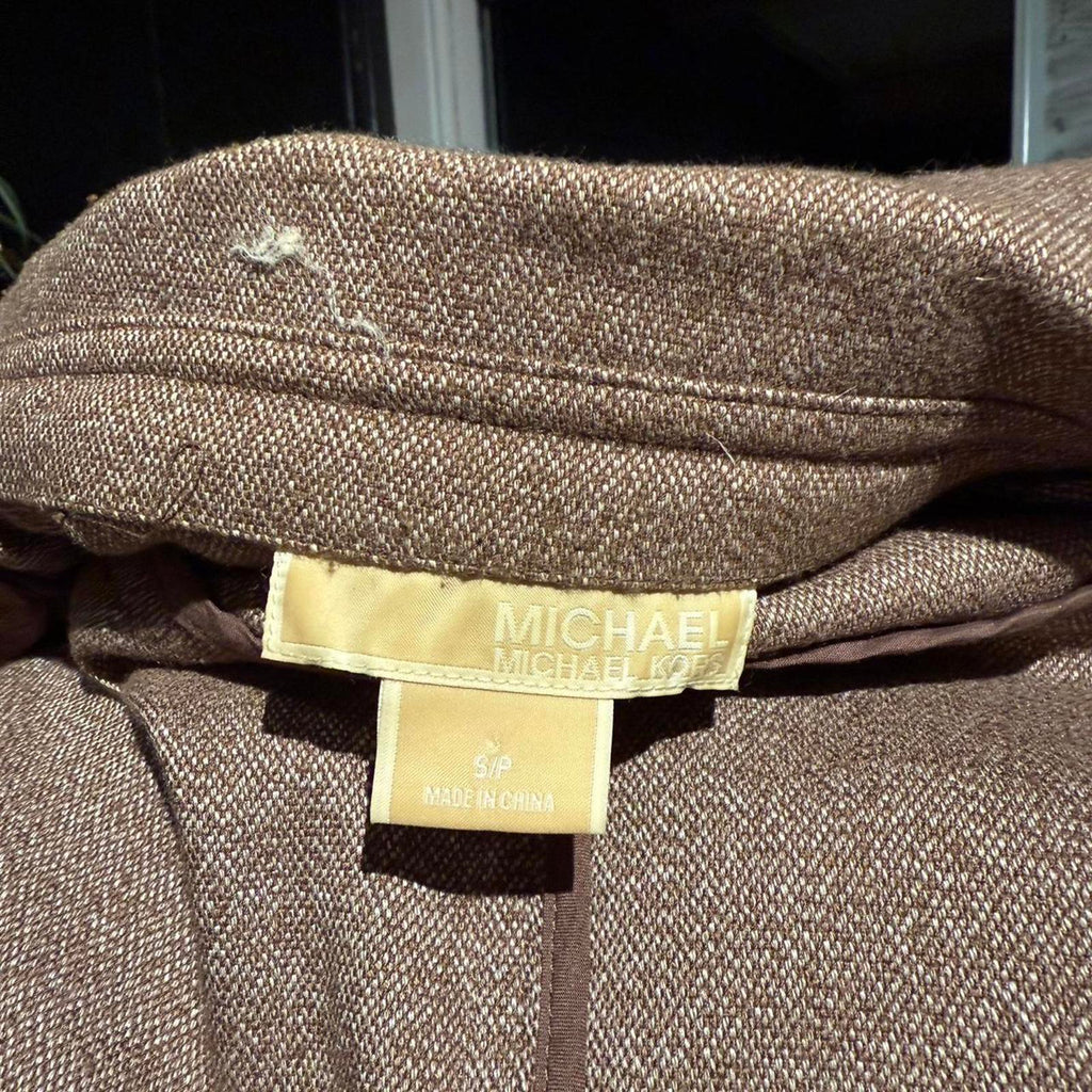 Michael Kors Brown Wool Blend Button-Up Jacket with Belt