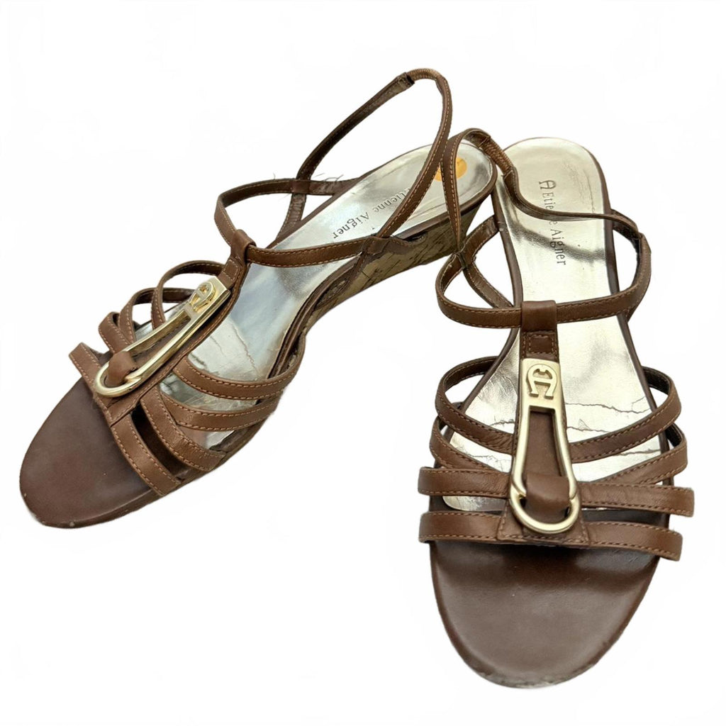 Etienne Aigner Brown Leather Starppy Sandals