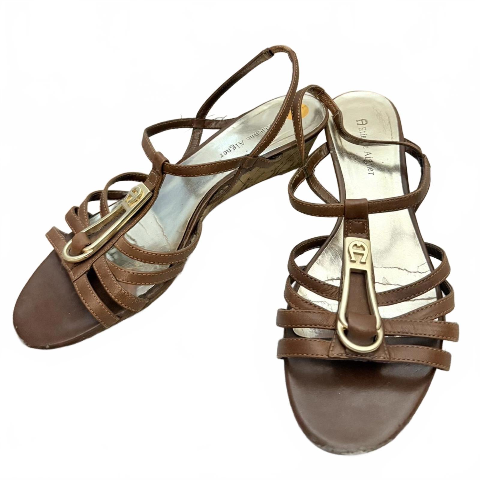Etienne Aigner Brown Leather Starppy Sandals