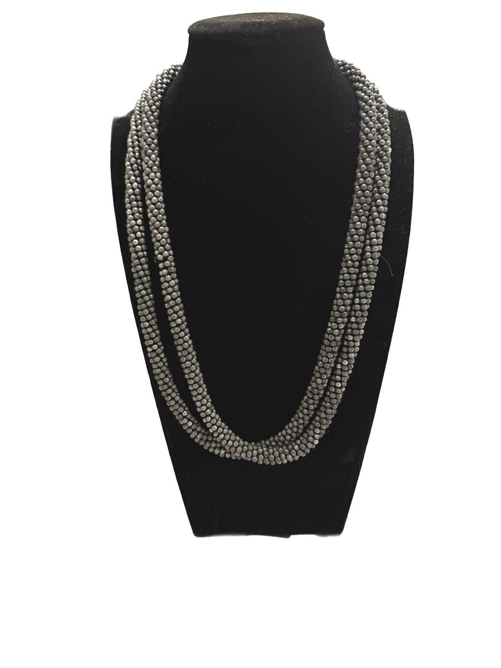 Long Silver Beaded Necklace