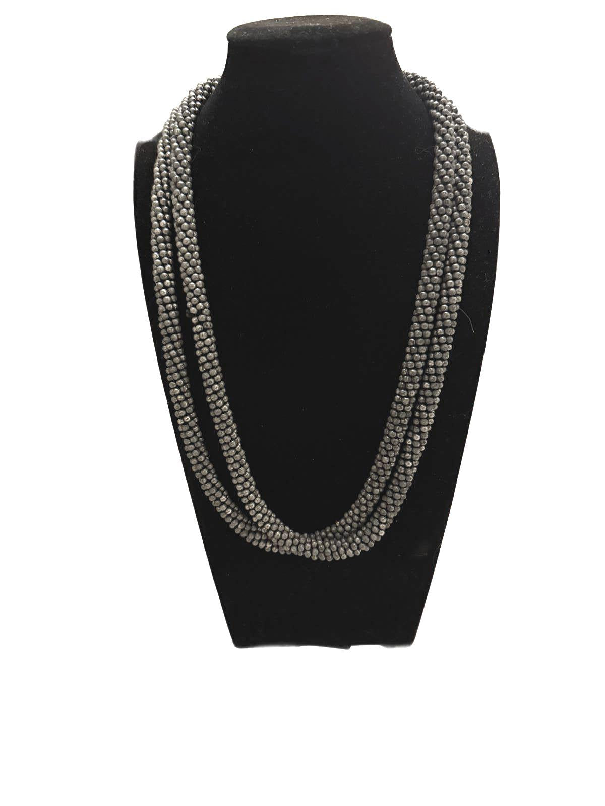 Long Silver Beaded Necklace