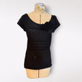 Catherine Malandrino Black Knit Top with Floral Applique Detail