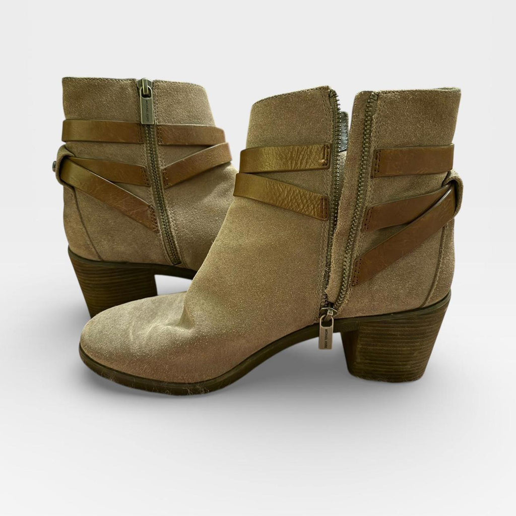Michael Kors Beige Suede Ankle Boots with Brown Straps