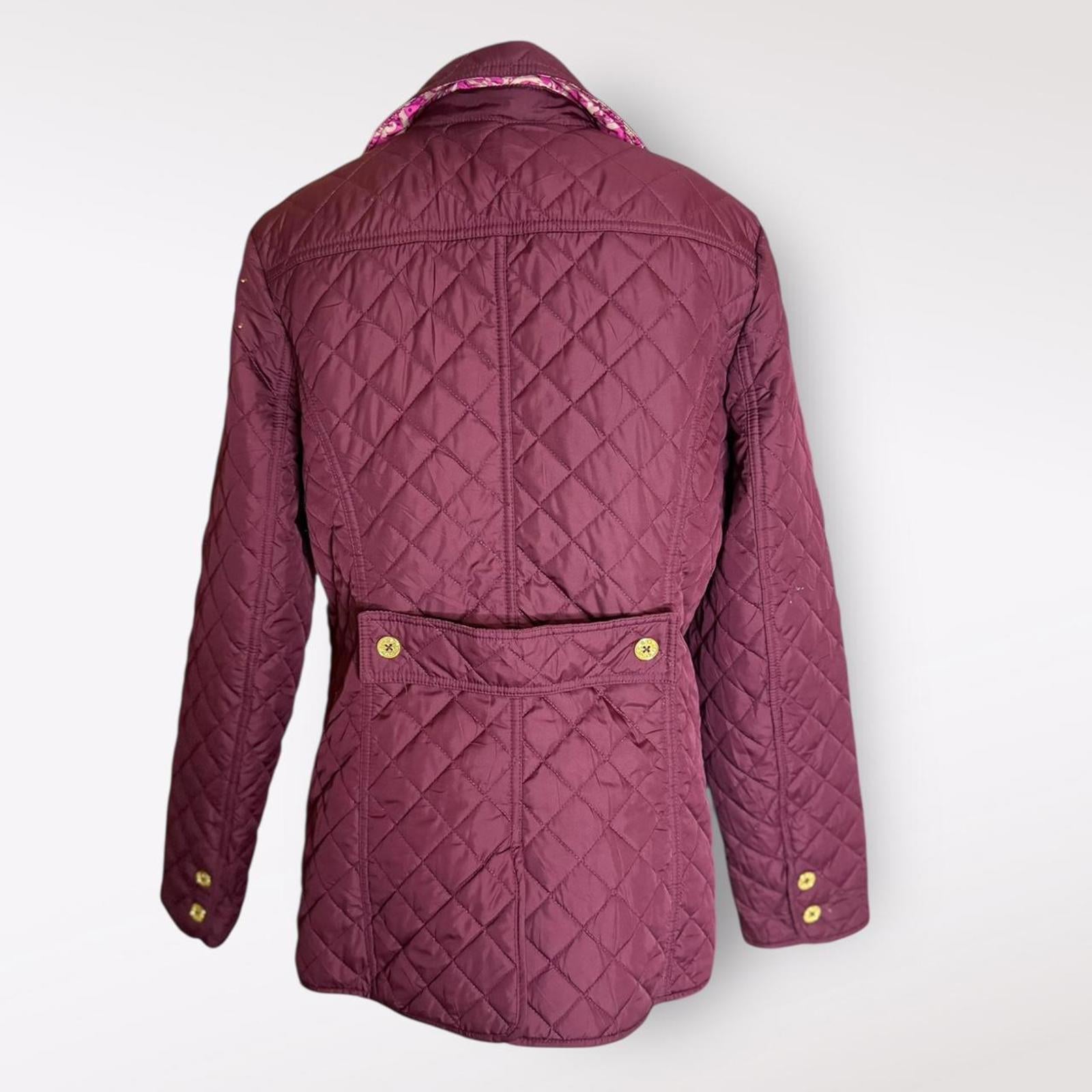 C Wonder Christian Siriano Quilted Burgundy Jacket with Pink Patterned Lining