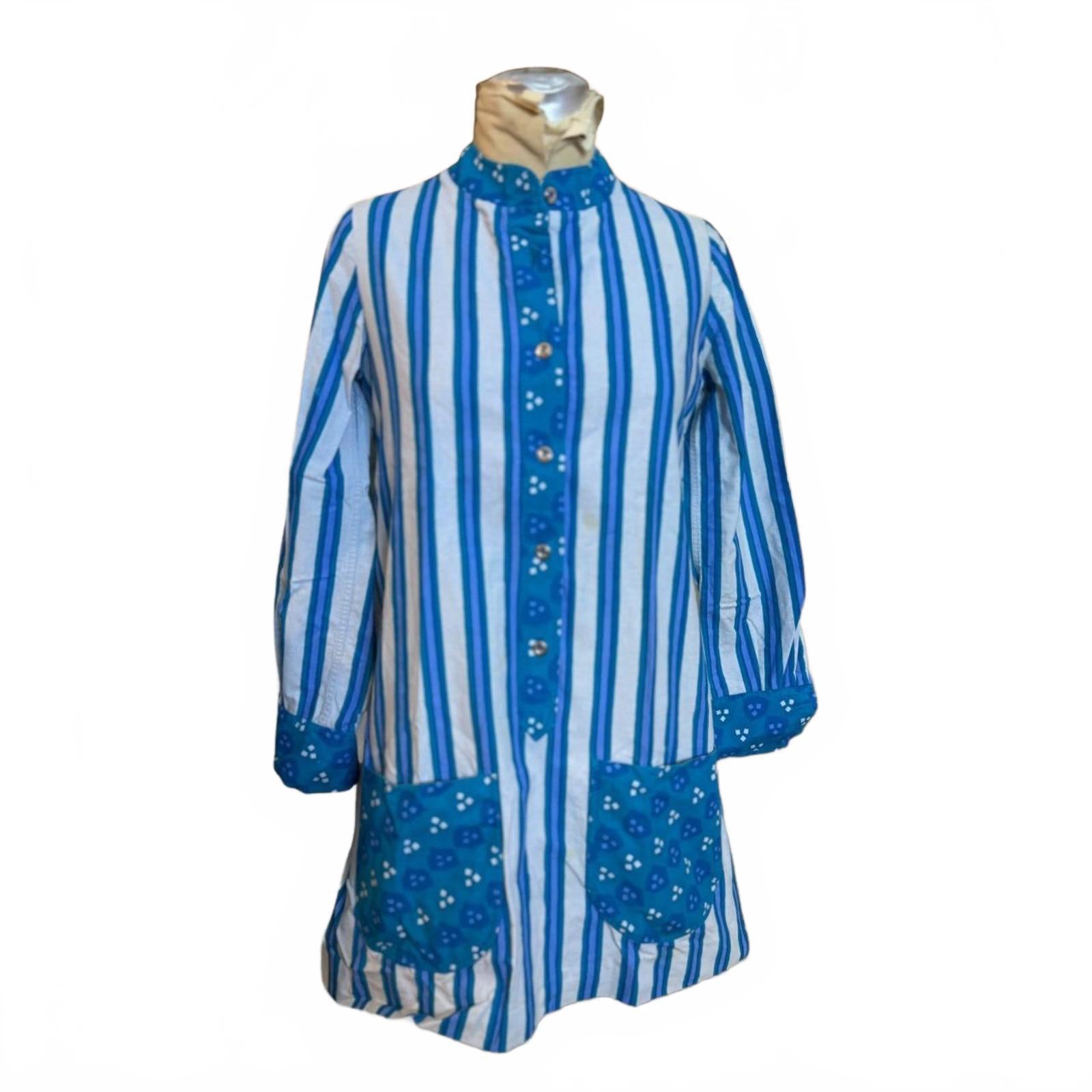 Blue and White Striped Cotton Shirt Size L