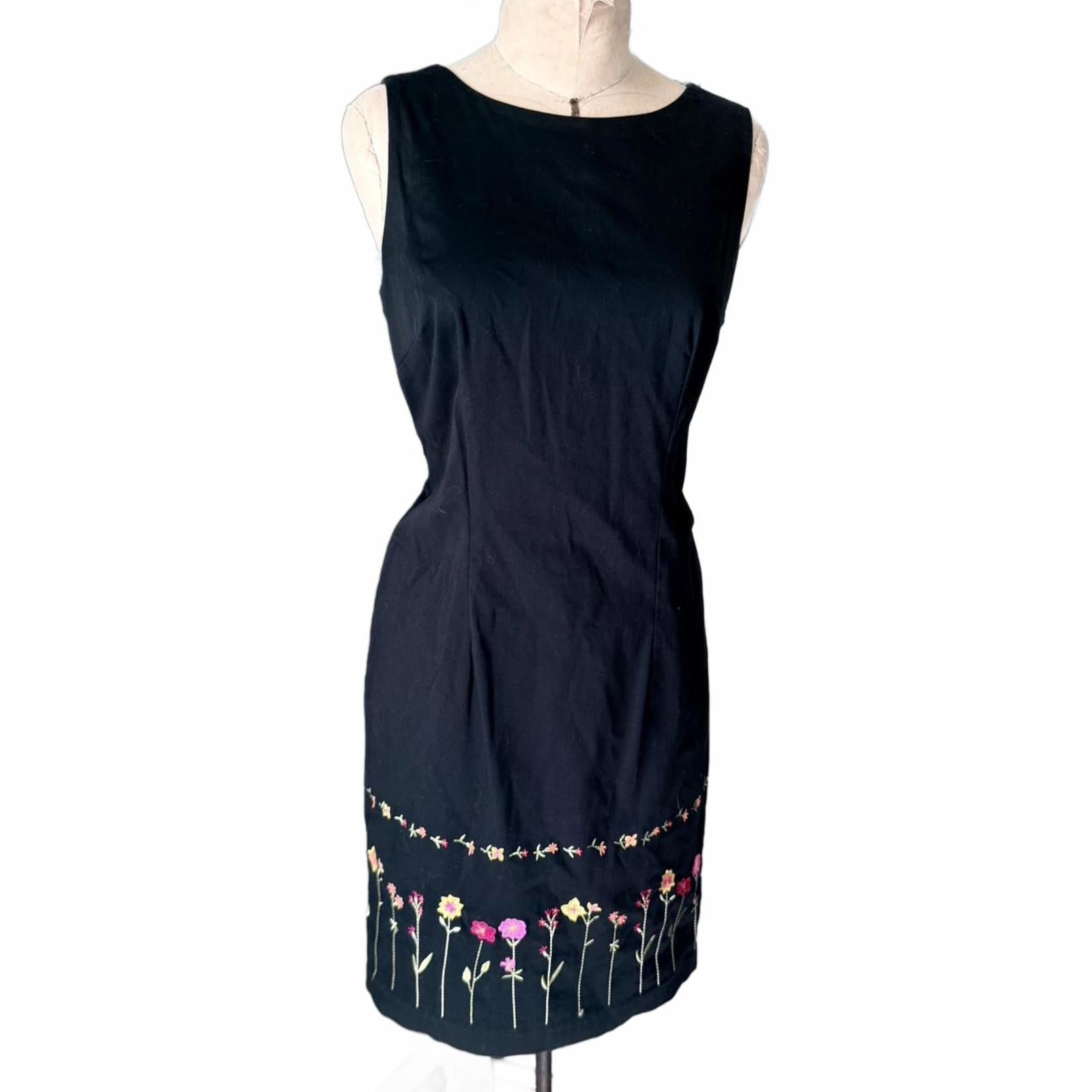 Embroidered Floral Black Dress