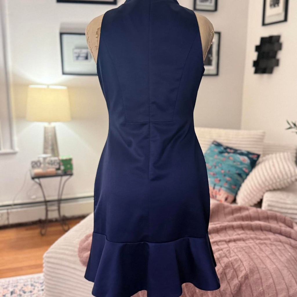 Aryn K Navy Blue High-neck Dress