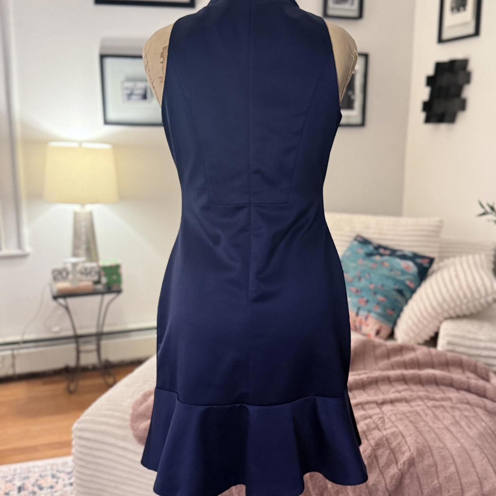 Aryn K Navy Blue High-neck Dress