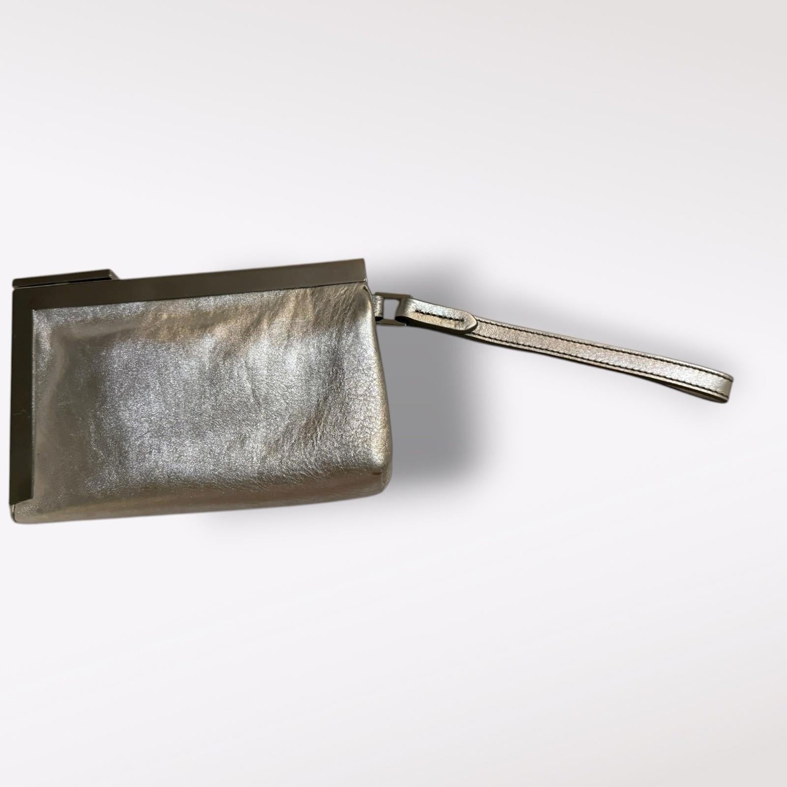 CALVIN KLEIN Women's Handbag Purse Gunmetal Leather Wristlet Clutch 7" x 4.5"