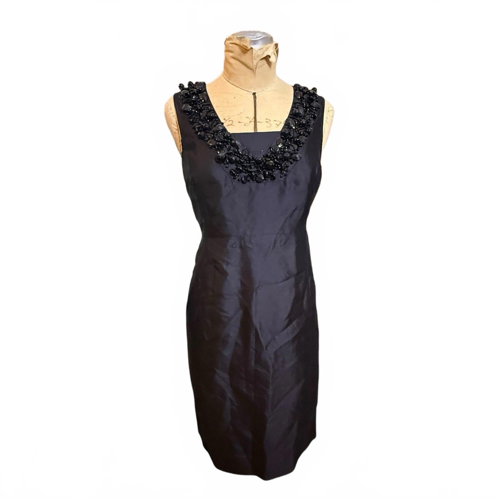 Tory Burch Black Silk Dress with Jewelled Neckline
