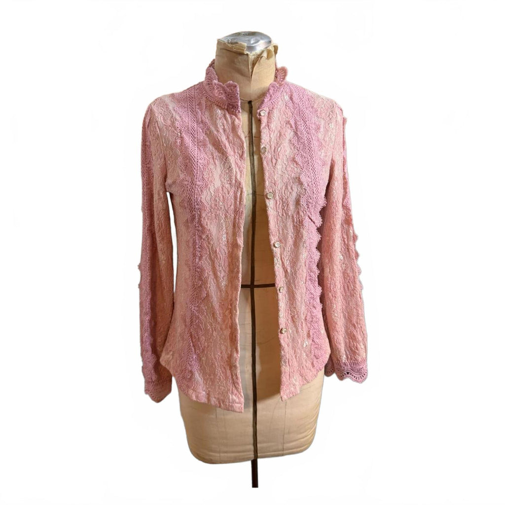 Ticosa Pink Lace Button Up Blouse Size M