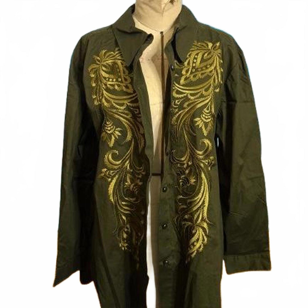 Bob Mackie ‘Wearable Art’ Olive Green and Gold Embroidered Shirt