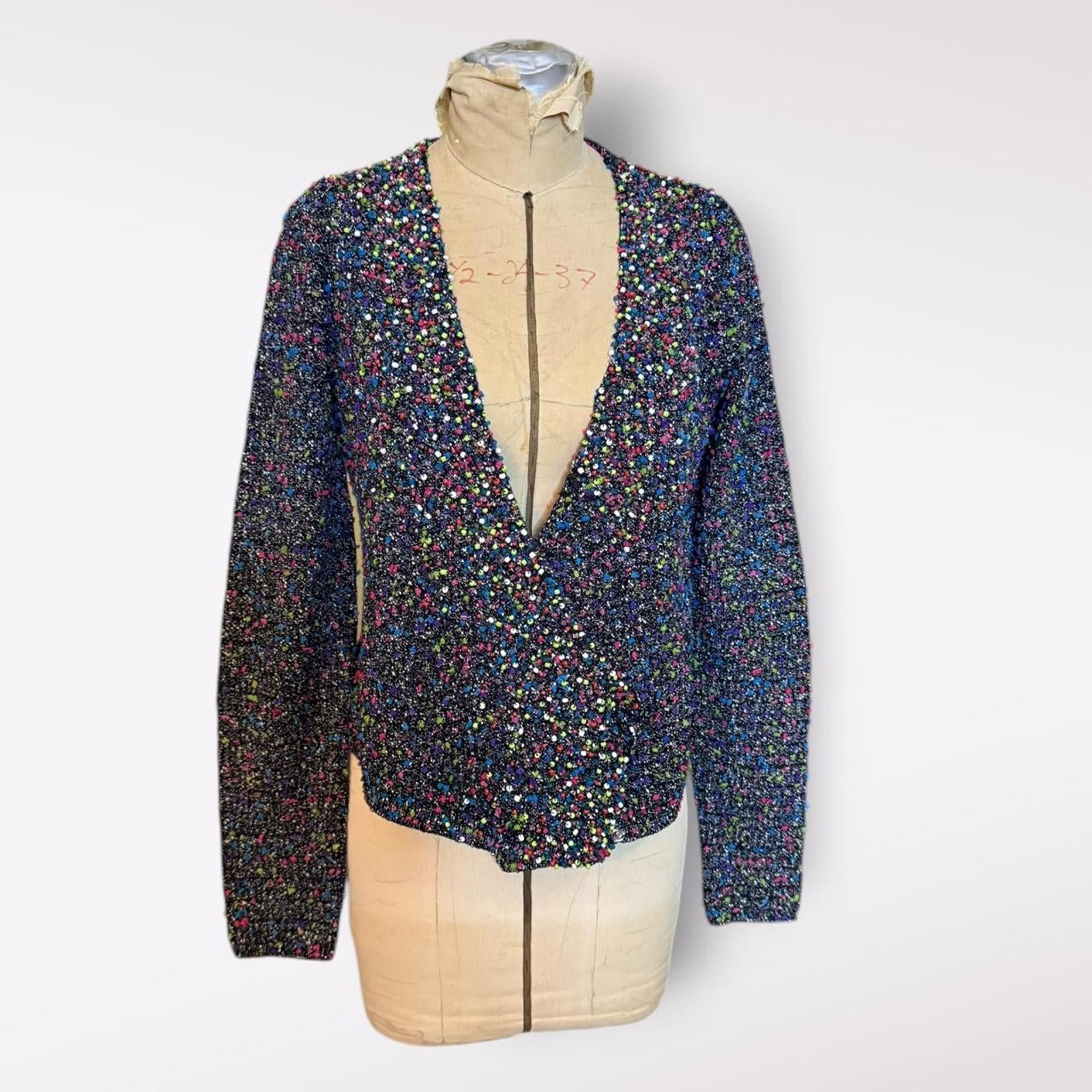 Diane von Furstenberg Textured Multicolor Beaded Cardigan Sweater