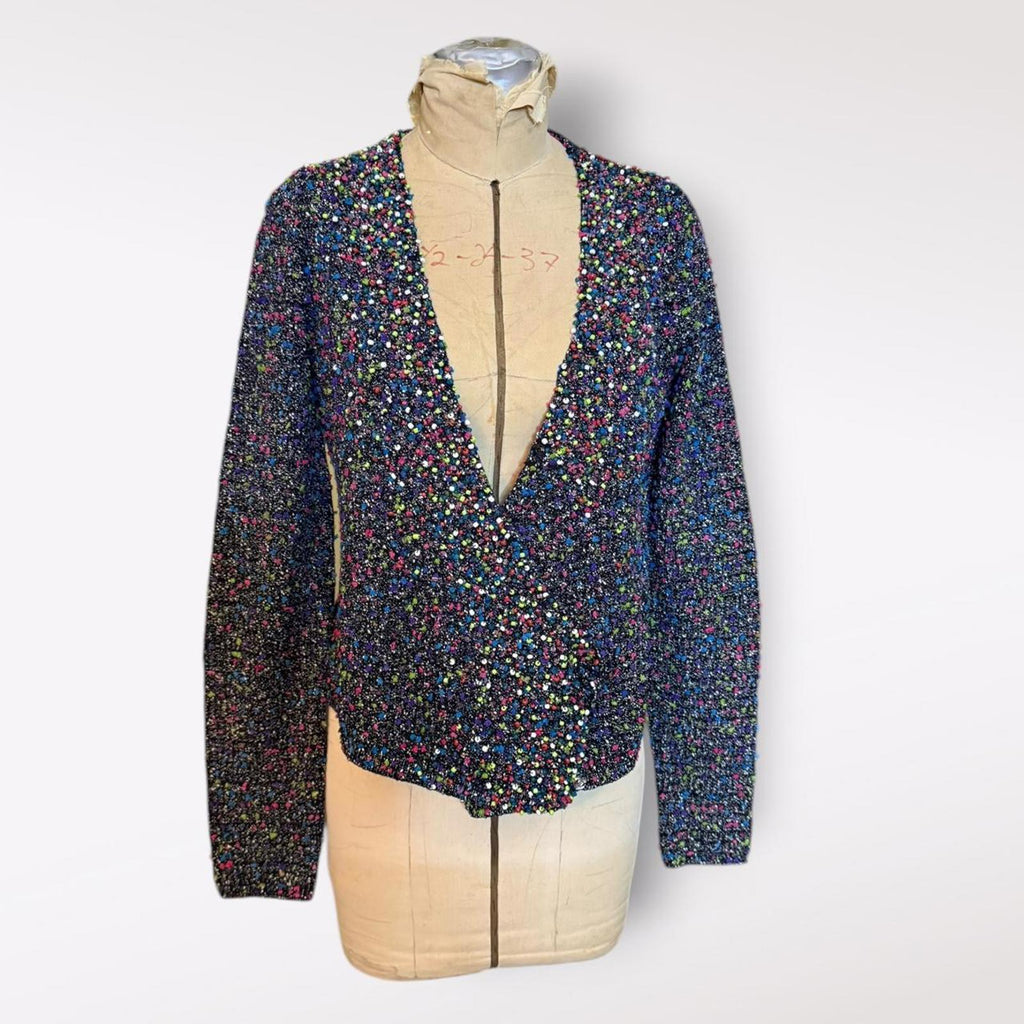 Diane von Furstenberg Textured Multicolor Beaded Cardigan Sweater