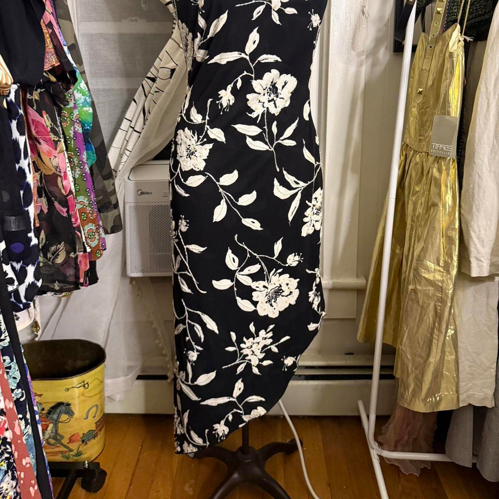 Cache Black and White Floral Asymmetrical Dress