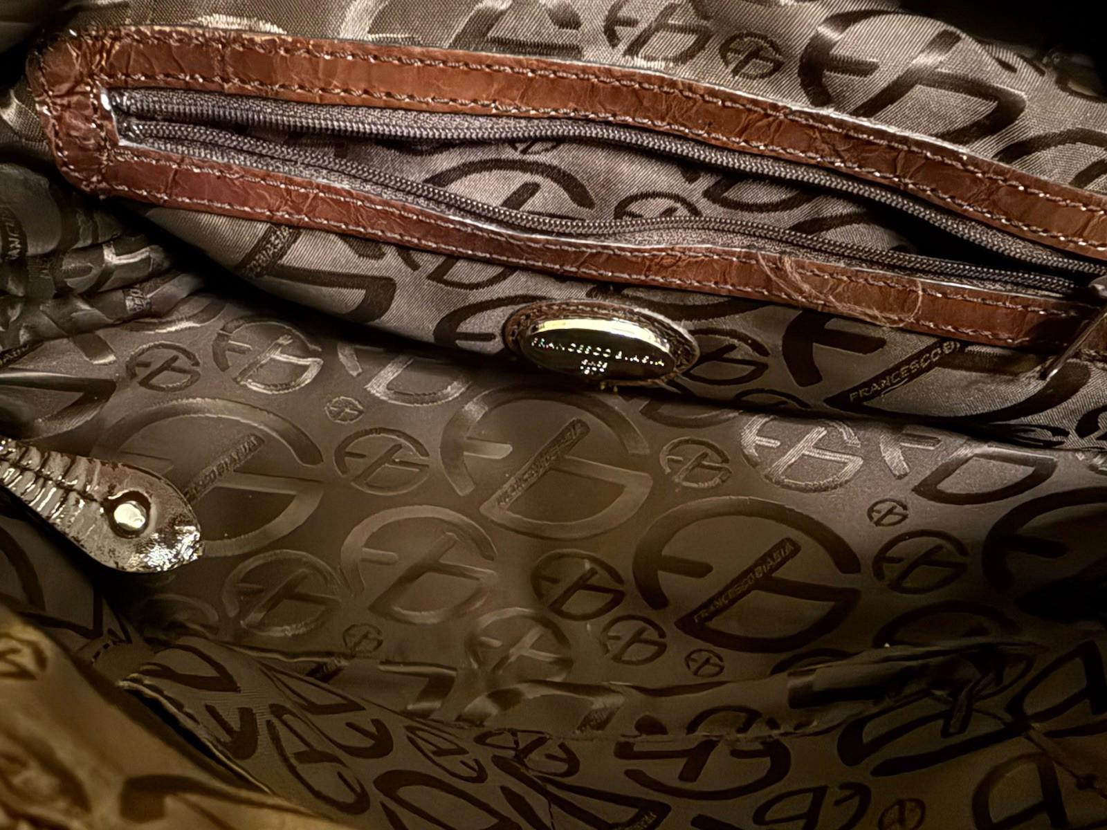 Francesco Biasia Brown Patent Leather Satchel Shoulder Bag