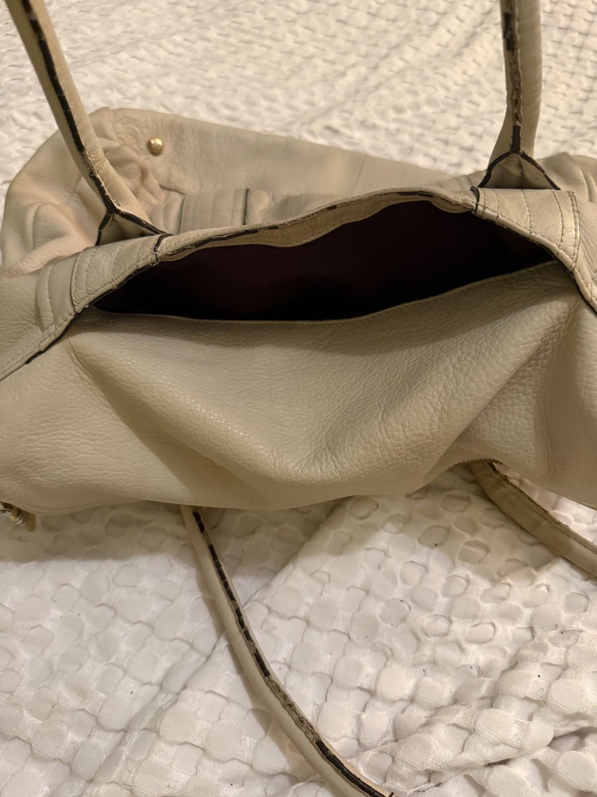 B Makowsky Rockefeller Large Leather Handbag Ivory