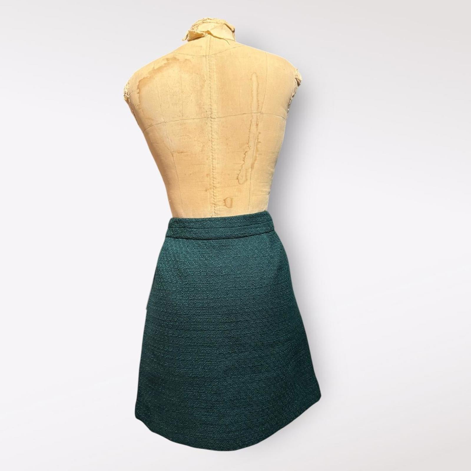Karl Lagerfeld Dark Green Tweed Wool Mini Skirt