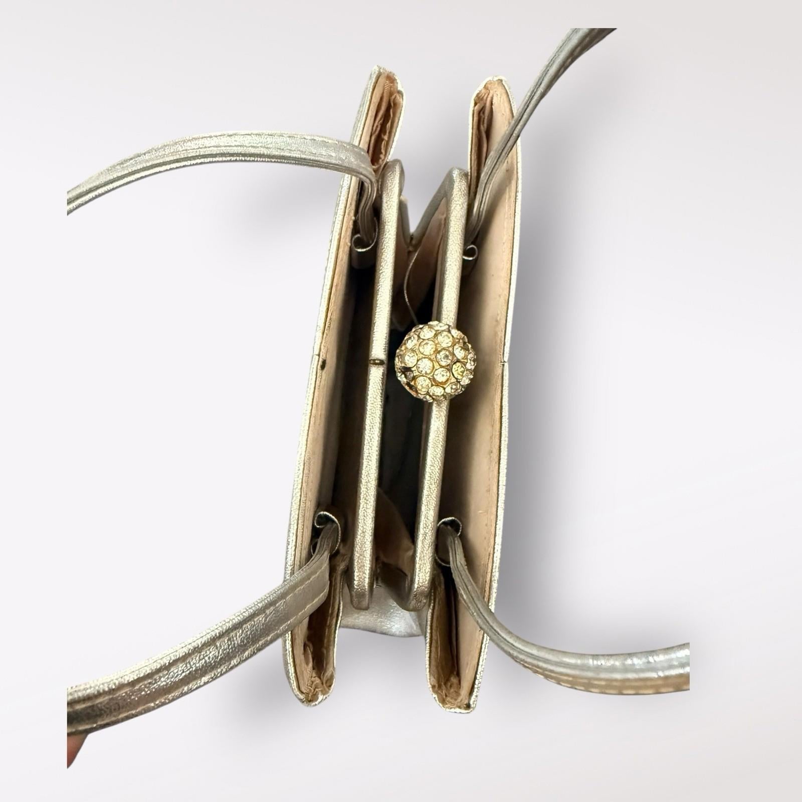 Harry Levine Silver Handbag With Rhinestone Clasp And Attached Coin Purse