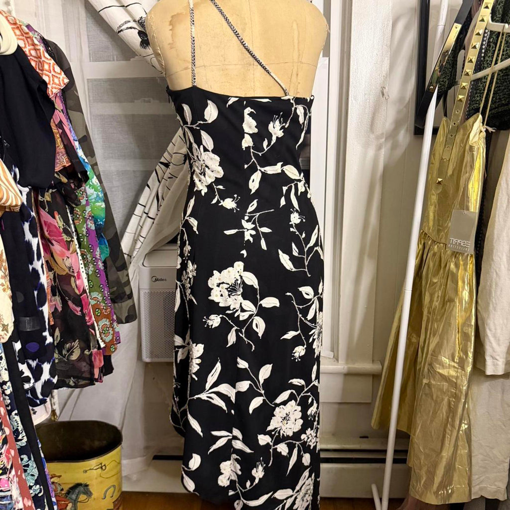 Cache Black and White Floral Asymmetrical Dress