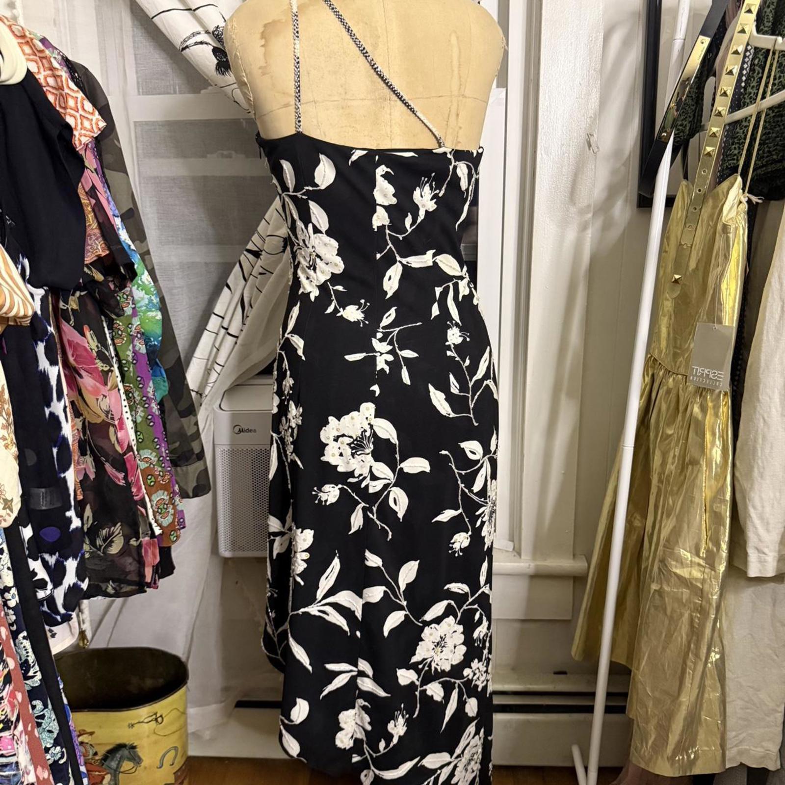 Cache Black and White Floral Asymmetrical Dress