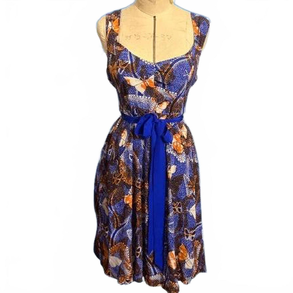 Rebecca Taylor Blue and Orange Butterfly Print Dress