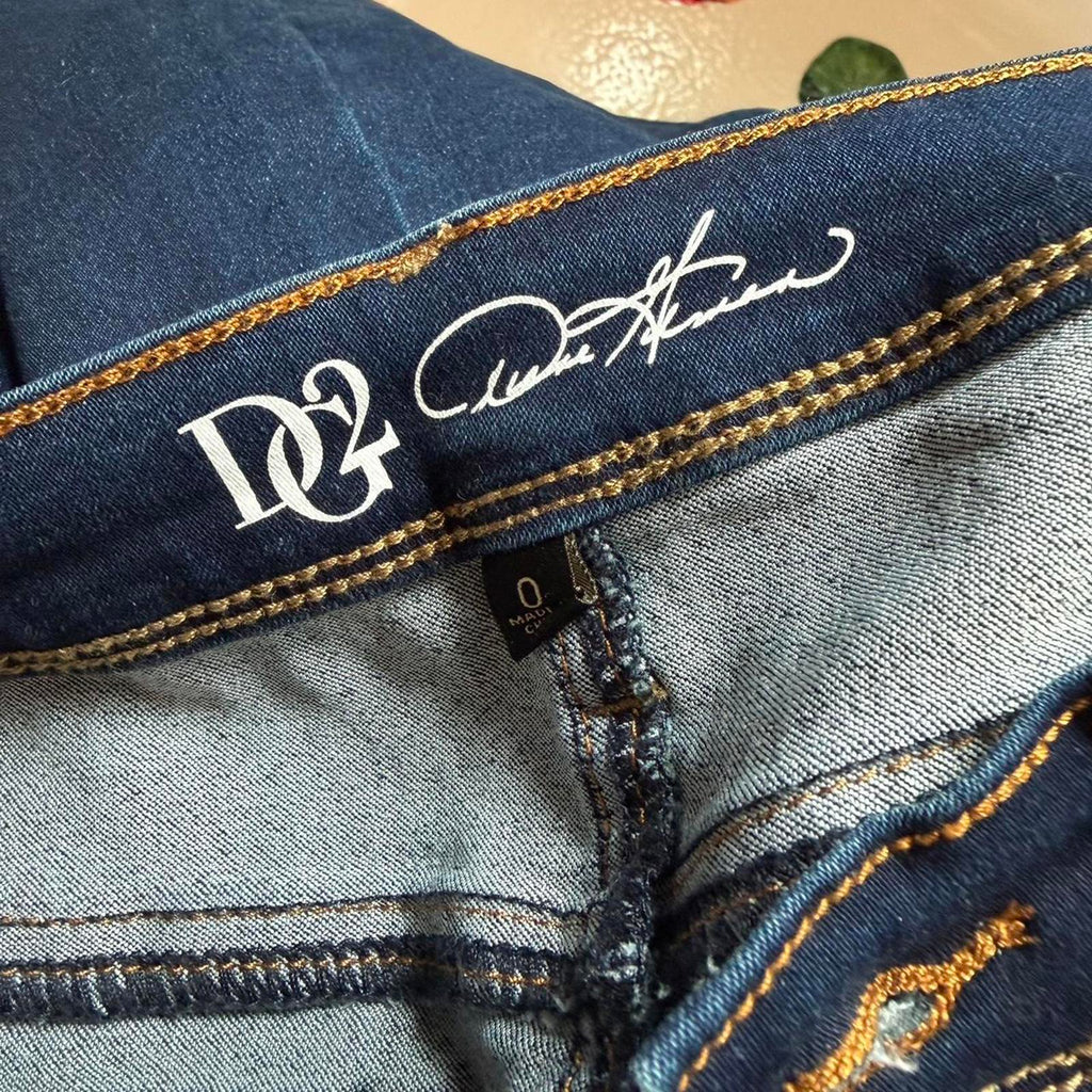 Diane Gilman Dark Blue Denim Midi Skirt with Contrast Stitching