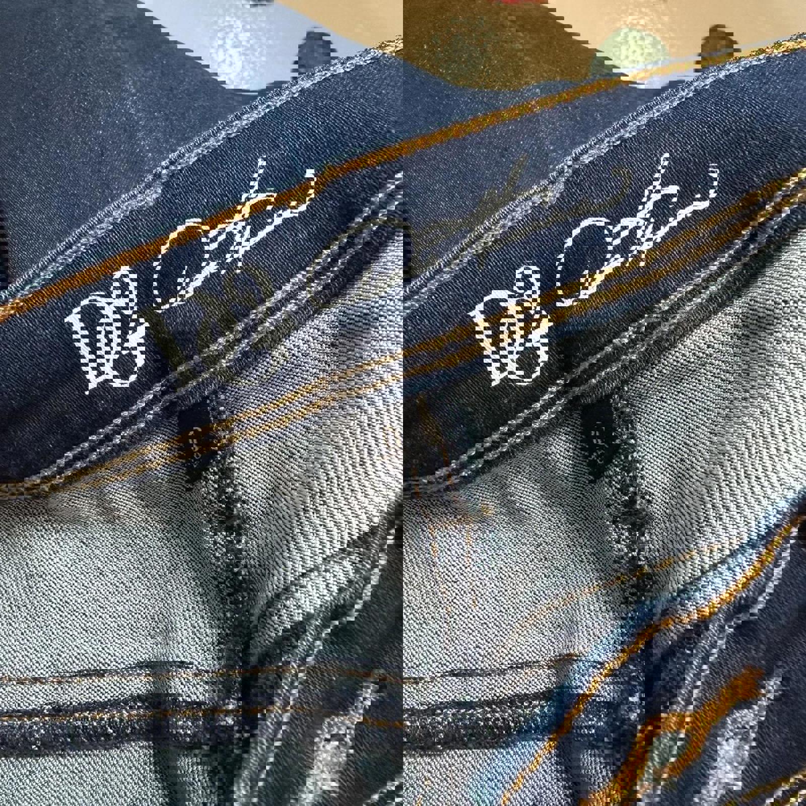 Diane Gilman Dark Blue Denim Midi Skirt with Contrast Stitching