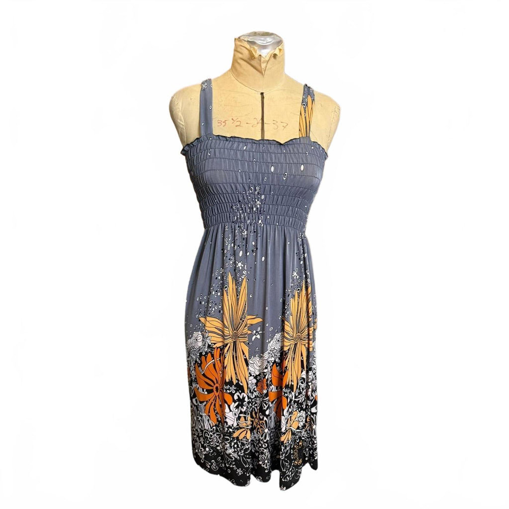 Gray Floral Smocked Top Dress