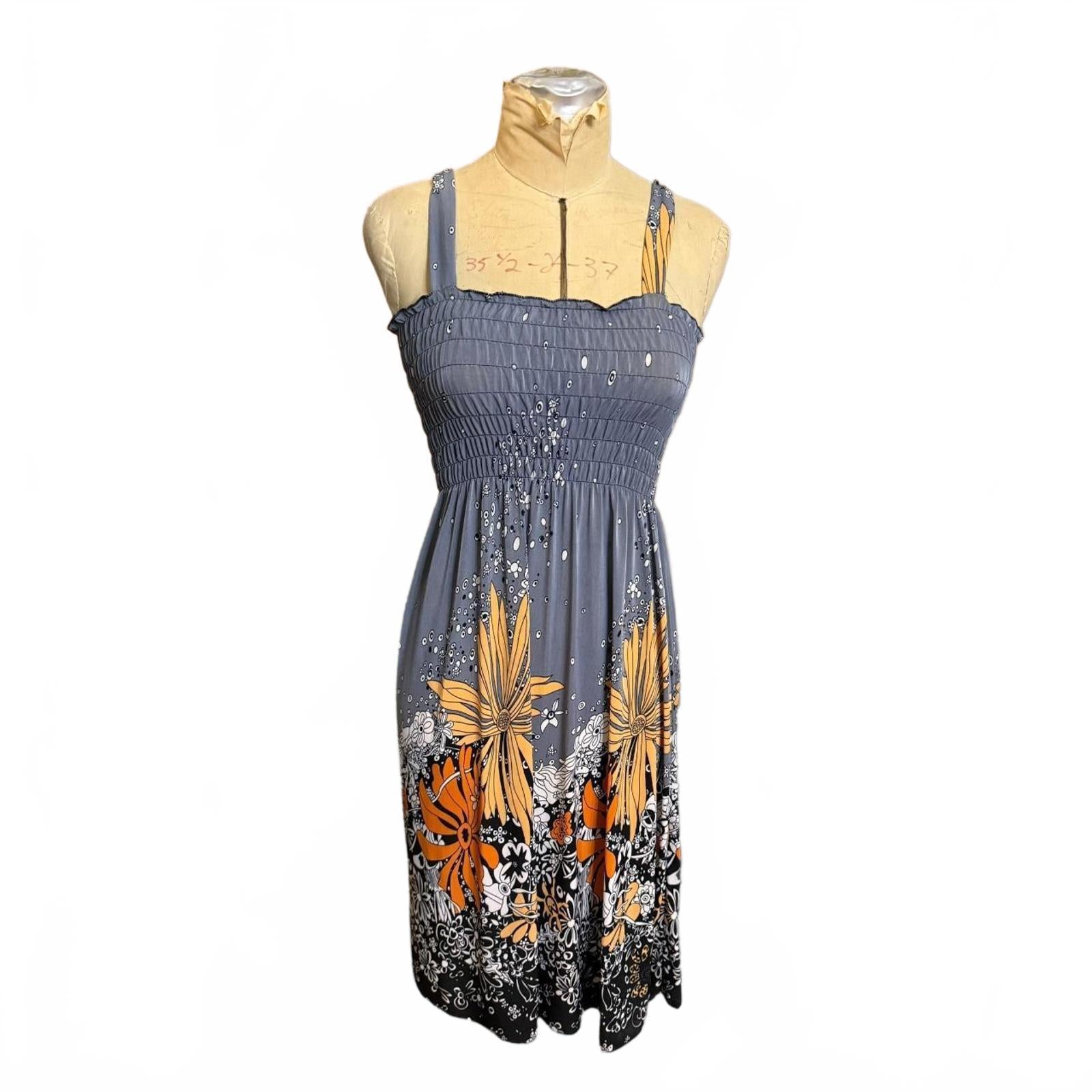 Gray Floral Smocked Top Dress