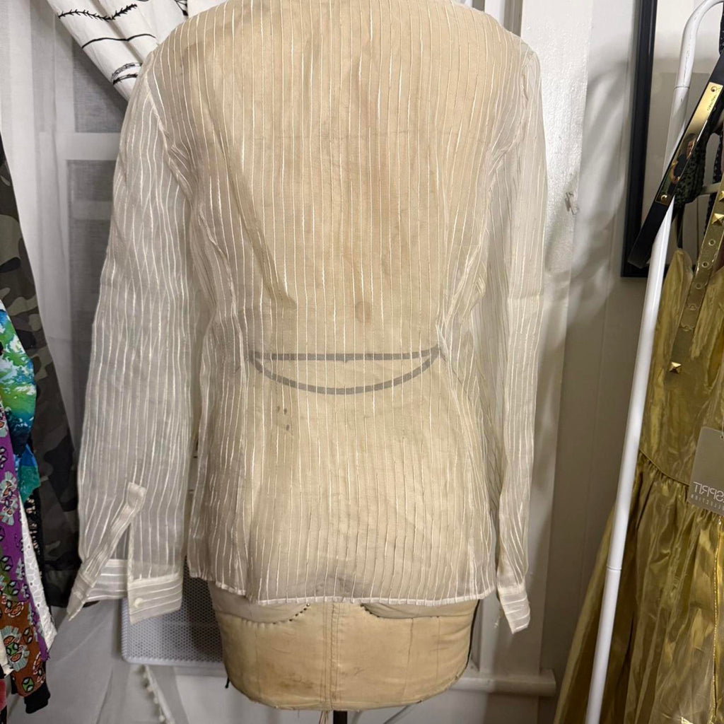 Lafayette 148 White Sheer Striped Blouse