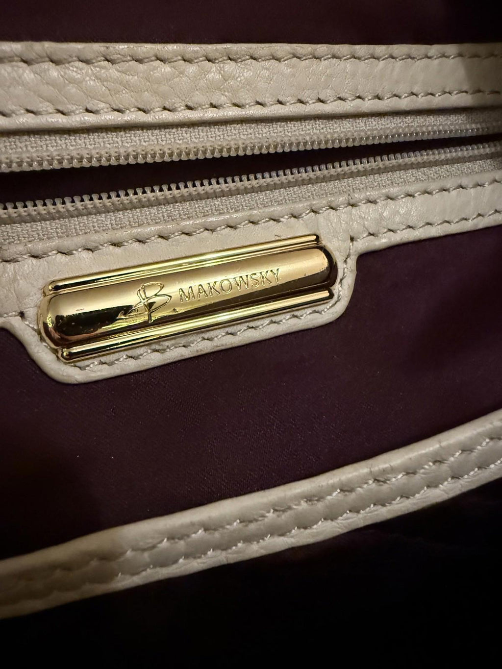 B Makowsky Rockefeller Large Leather Handbag Ivory