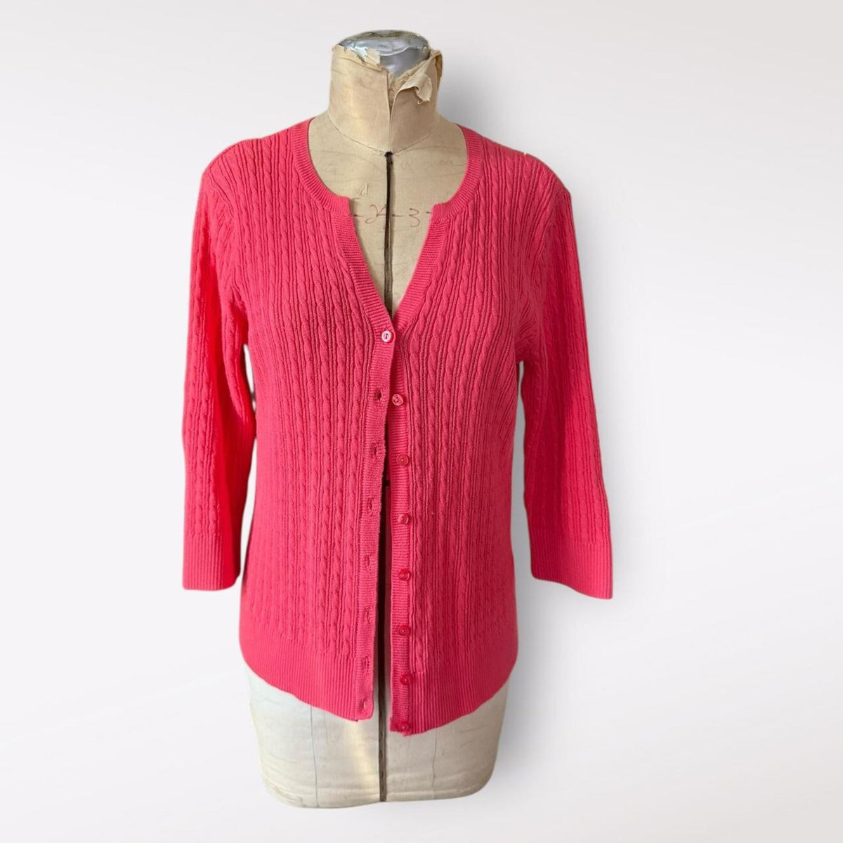 Jeanne Pierre Pink Cotton Cable Knit Cardigan