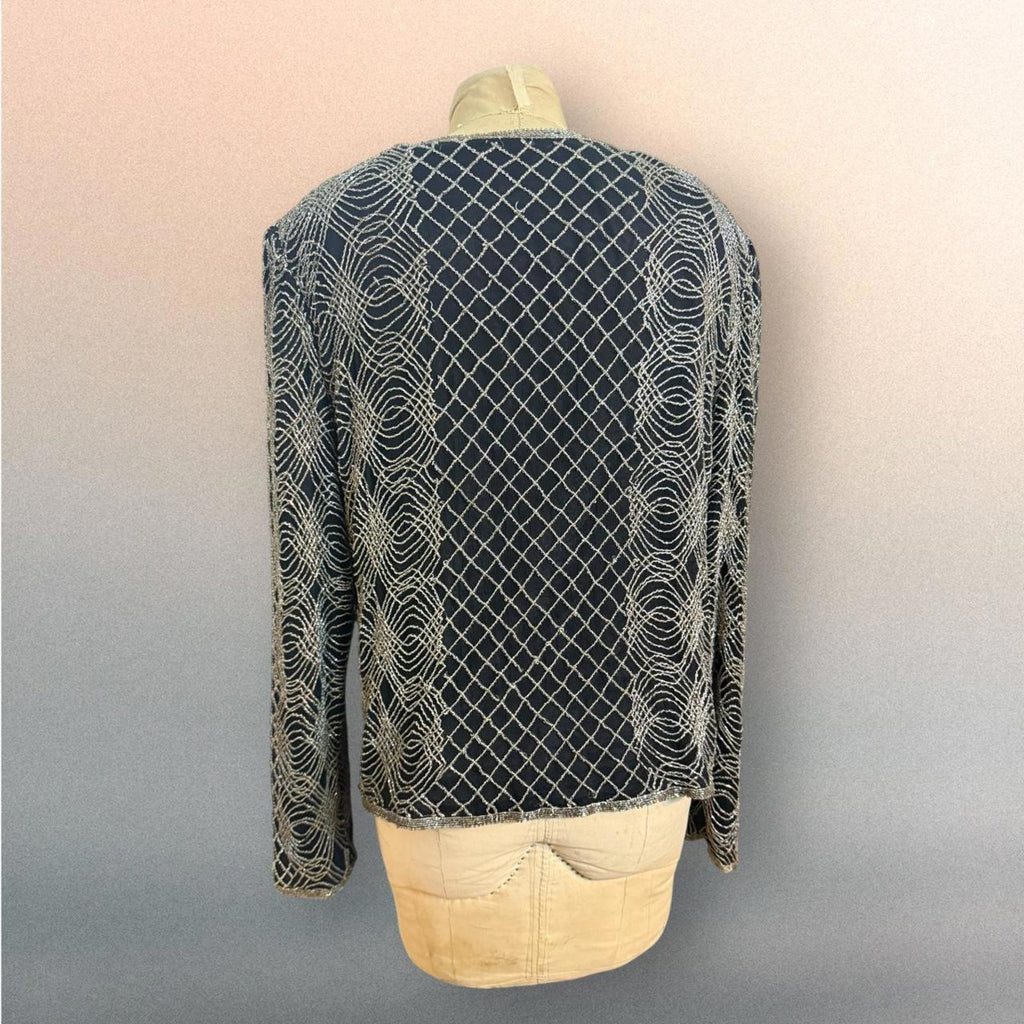 Adrianna Papell Black and Silver Beaded Jacket