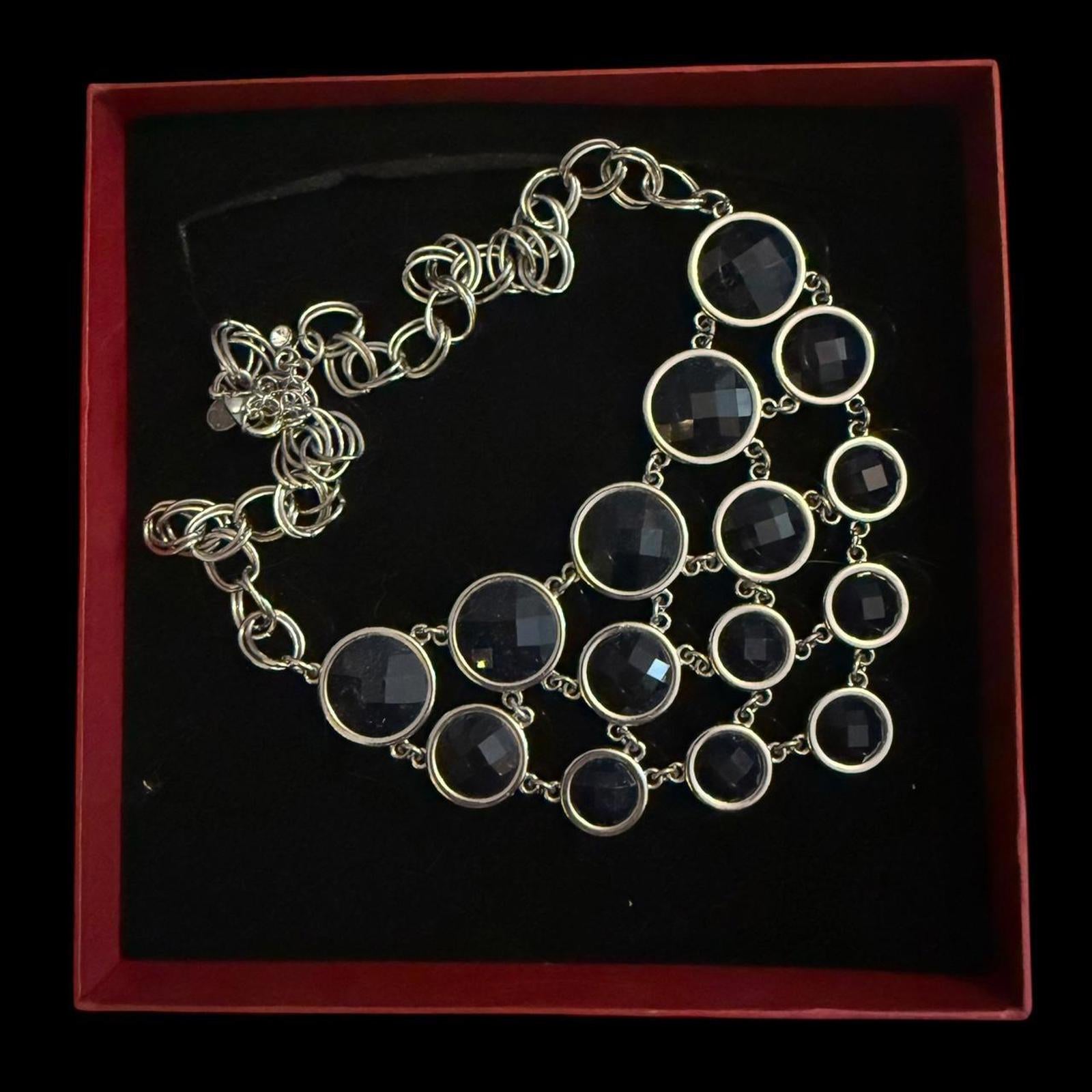 Silver Tone and Black Bib Necklace