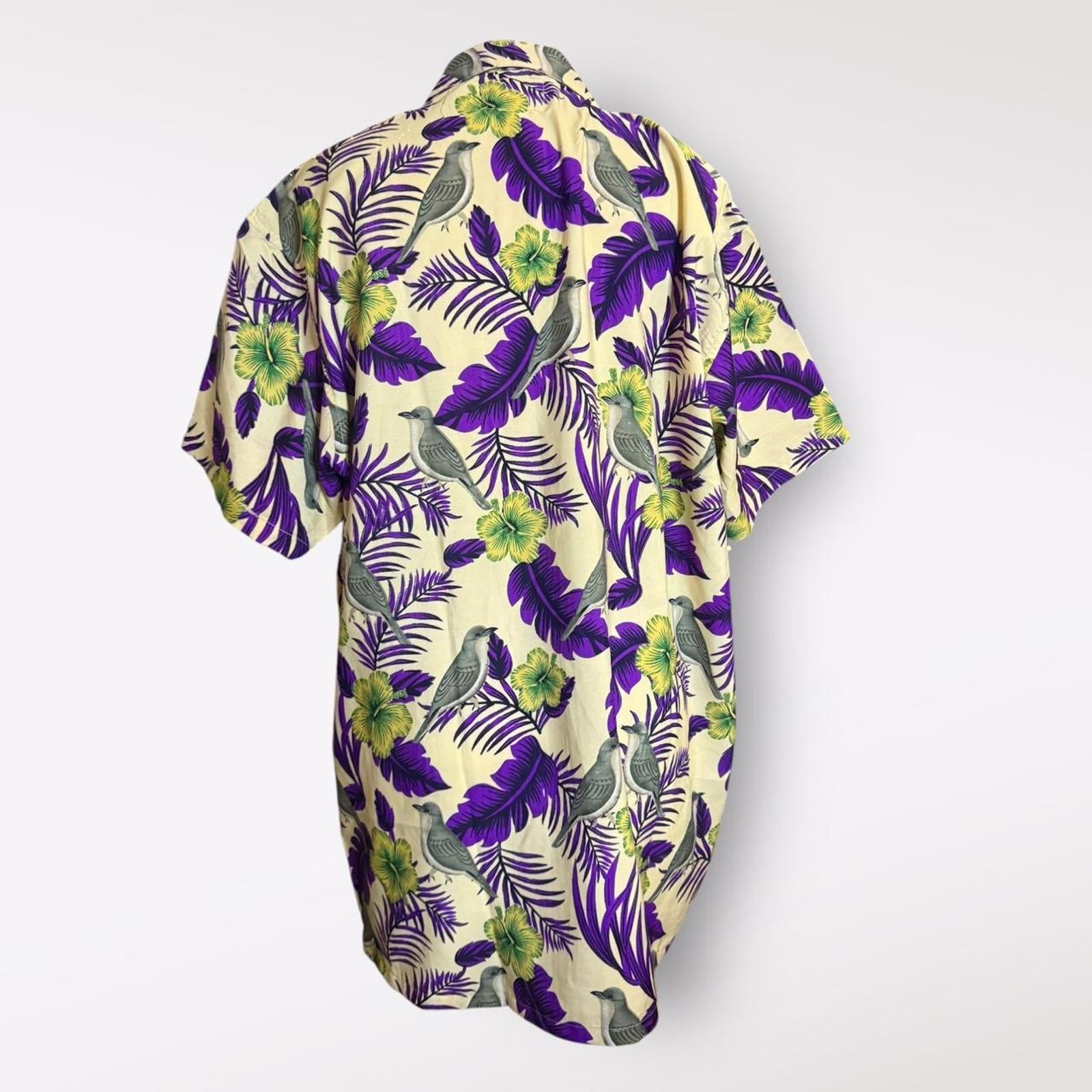 On Shore Men's Purple and Green Tropical Shirt